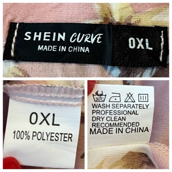 Shein Curve Blouse Tie Neck Long Sleeves Pink Multi Floral Top Women’s Size 0X - Picture 11 of 13